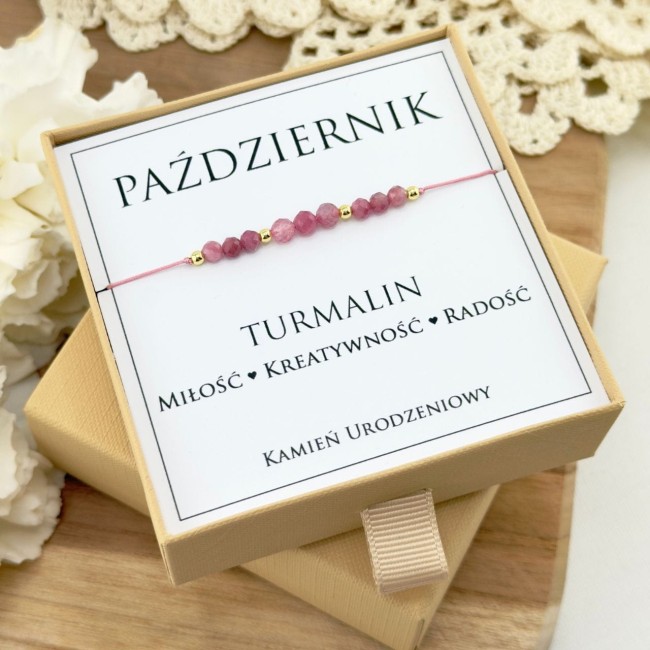 bransoletka urodzinowa dla września z różowego turmalinu