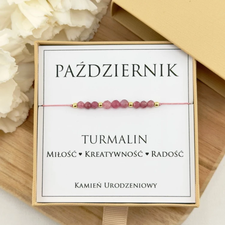 bransoletka z kamienia urodzeniowego różowego turmalinu