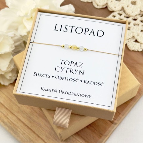 bransoletka urodzinowa dla listopada z kamienia topazu i cytrynu