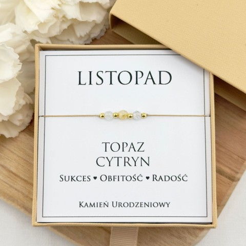 bransoletka urodzinowa listopad z kamieni naturalnych topaz cytryn