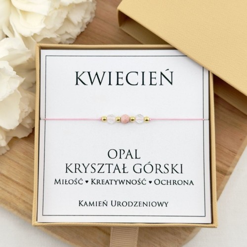 bransoletka urodzinowa kwiecień z kamieni naturalnych opal kryształ górski