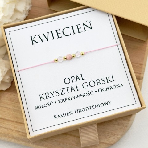 bransoletka urodzinowa dla kwietnia z opalem i kryształem górskim