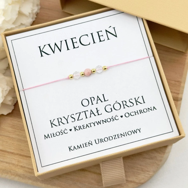 bransoletka urodzinowa dla kwietnia z opalem i kryształem górskim