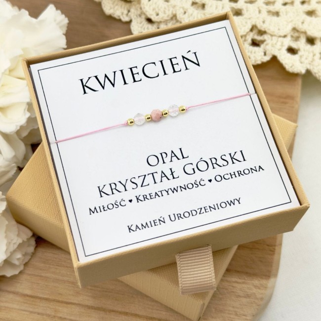 bransoletka z kamieni urodzeniowych dla kwietnia opal kryształ górski na sznurku