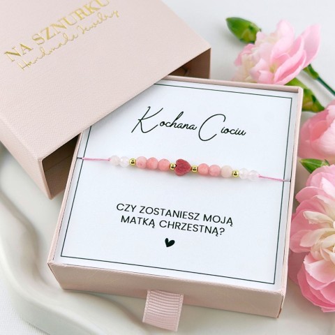 bransoletka czy zostaniesz moją chrzestną z serduszkiem z rodonitu