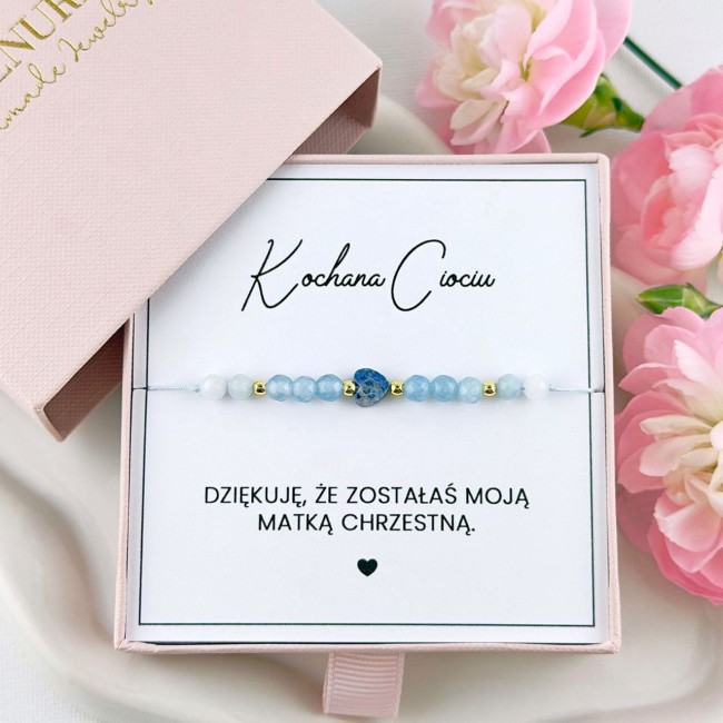 bransoletka dla matki chrzestnej z sercem sodalit akwamaryn jadeit