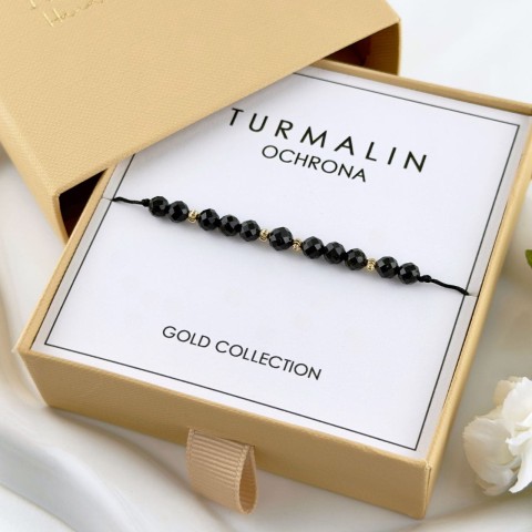 damska bransoletka z kamienia naturalnego turmalinu i złota 585