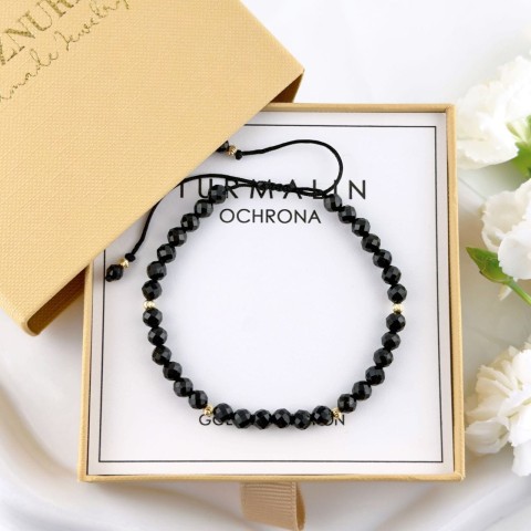 pełna bransoletka na sznurku z kamienia turmalinu i złota 585