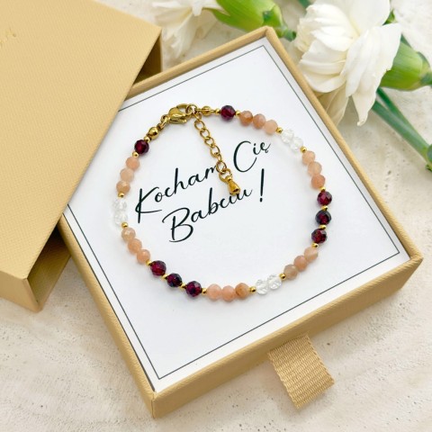 bransoletka dla babci z kamieni naturalnych z dedykacją kocham cię babciu