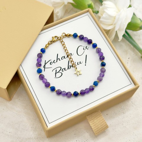 bransoletka dla babci z kamieni naturalnych ametystu i agatu z zapięciem