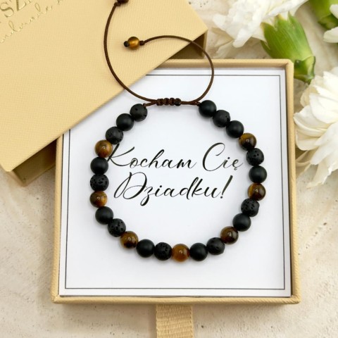 bransoletka na sznurku dla dziadka z kamieni tygrysie oko lawa wulkaniczna