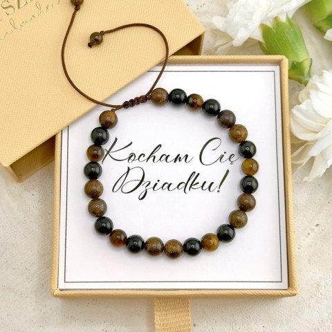 bransoletka dla dziadka na sznurku z onyksu tygrysiego oka i bronzytu