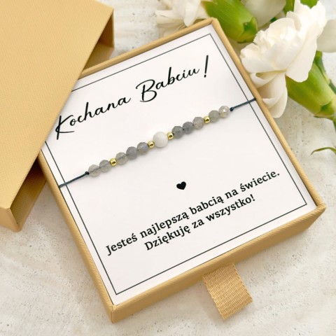 bransoletka na sznurku dla babci z kamienia księżycowego i labradorytu