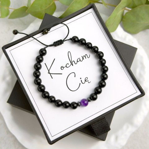 bransoletka męska z turmalinu i ametystu z dedykacją kocham cię