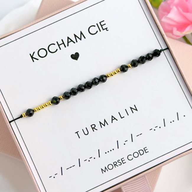 bransoletka z turmalinu kocham cię alfabet morse code na sznurku