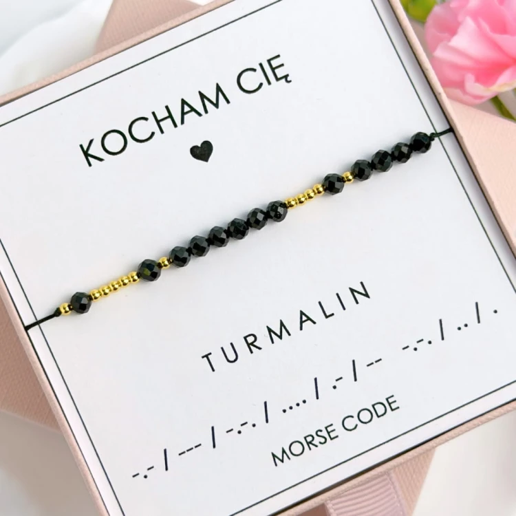 bransoletka z turmalinu kocham cię alfabet morse code na sznurku