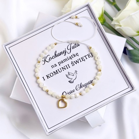 pełna bransoletka dla dziewczynki z masy perłowej z zawieszką serca