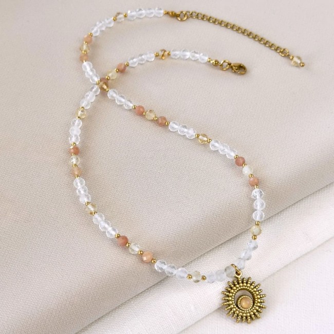 choker z kamieni naturalnych cytryn kryształ z zawieszką słoneczka