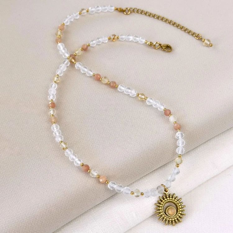 choker z kamieni naturalnych cytryn kryształ z zawieszką słoneczka