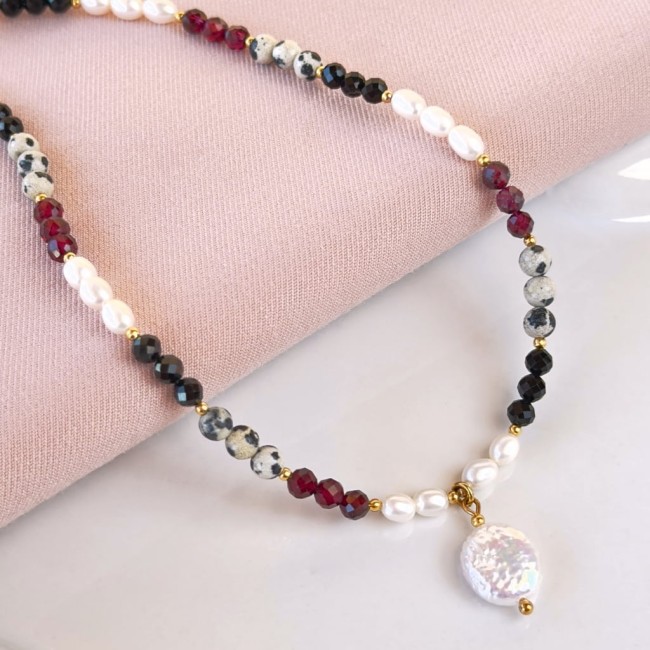 naszyjnik z pereł barokowych zawieszka turmalin