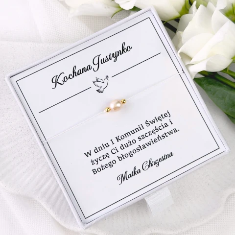 bransoletka na komunię dla dziewczynki z perłą naturalną