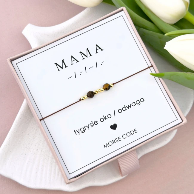 bransoletka na sznurku dla mamy morse code mama tygrysie oko
