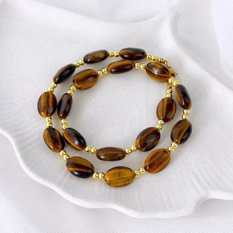 naszyjnik z dużych kamieni tygrysiego oka z pozłacanej stali chirurgicznej