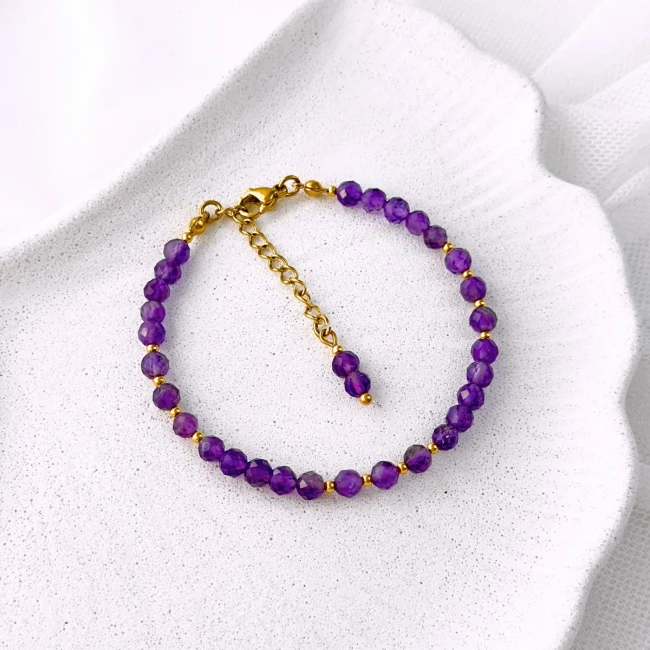 bransoletka z fasetowanego kamienia ametystu 4mm ze stali chirurgicznej