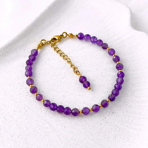 fioletowa bransoletka z kamieni naturalnych fasetowanych ametystu