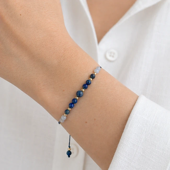bransoletka na sznurku z sodalitu lapis lazuli szafiru chalcedonu