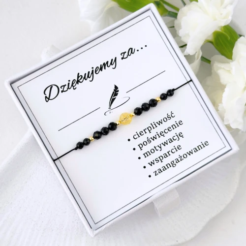 bransoletka z podziękowaniem dla nauczycielki z cytrynem i turmalinem