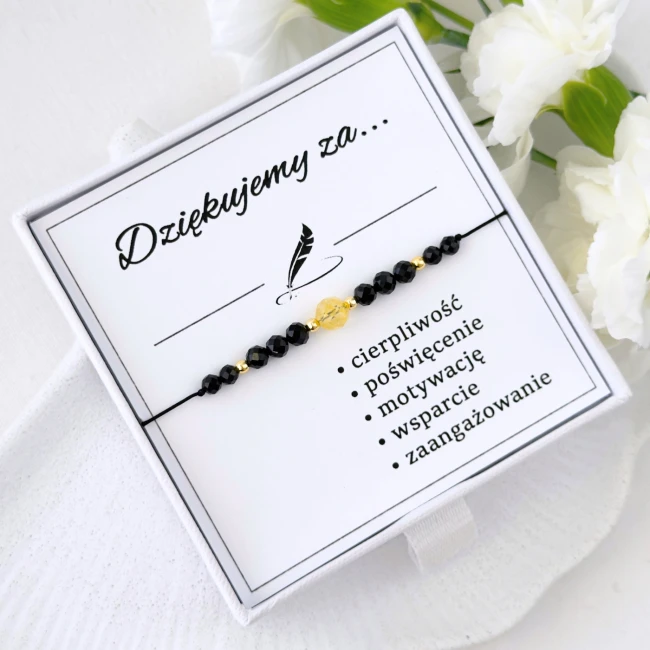 bransoletka z podziękowaniem dla nauczycielki z cytrynem i turmalinem