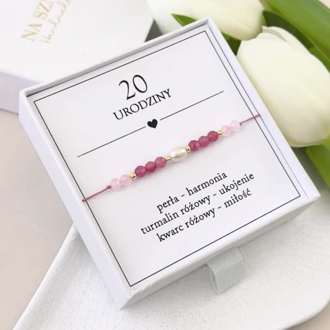 bransoletka na 20 urodziny z perłą turmalinem kwarcem