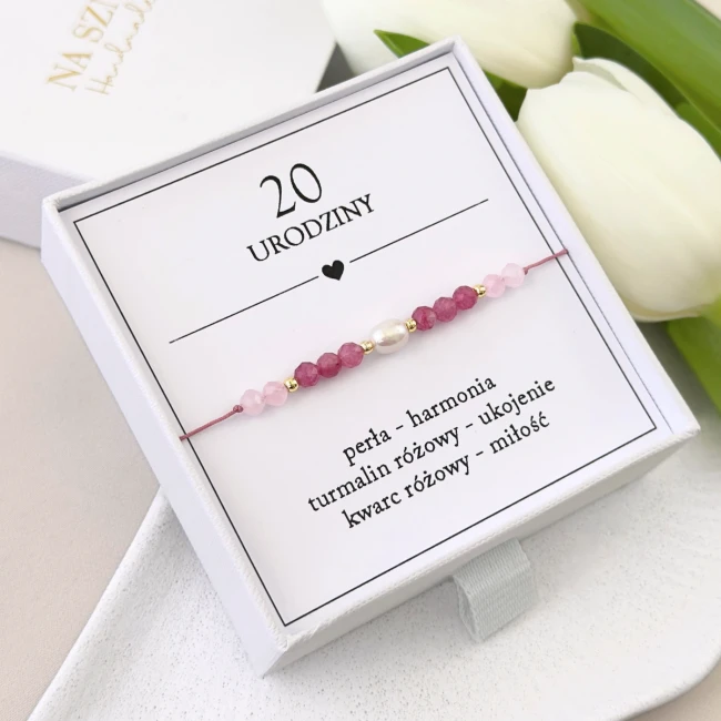 bransoletka na 20 urodziny z perłą turmalinem kwarcem