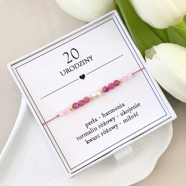 bransoletka na dwudzieste urodziny z kamieni naturalnych z perłą