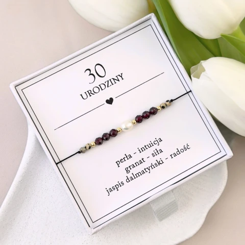 bransoletka na 30 urodziny na sznurku z kamieni naturalnych z perłą