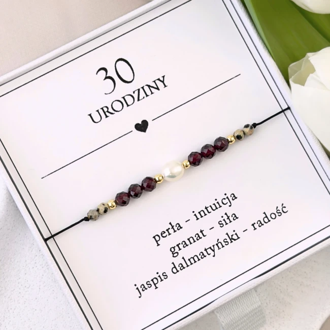 bransoletka urodzinowa z perłą z kamieni naturalnych na sznurku