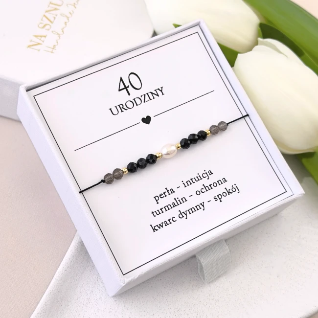bransoletka na 40 urodziny z perłą i kamieni naturalnych na sznurku