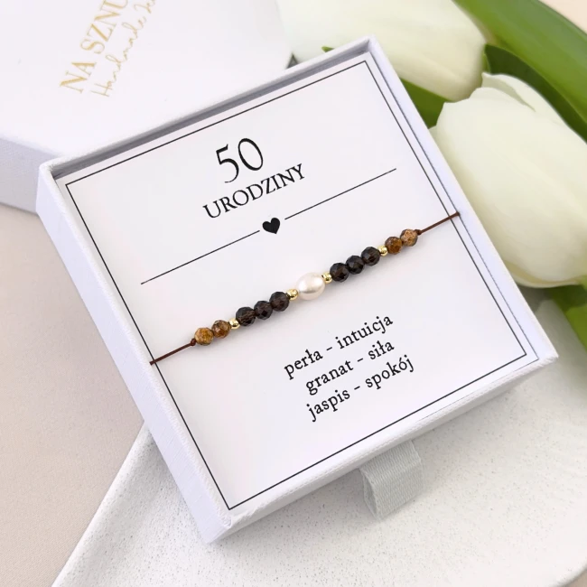 prezent na 50 urodziny dla niej z kamieni naturalnych z perłą