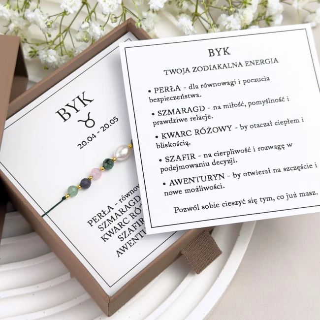 bransoletka dla znaku zodiaku byk z perłą na sznurku zielona