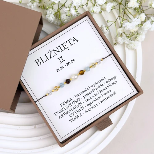 bransoletka zodiakalna dla bliźniąt z perłą i kamieni naturalnych