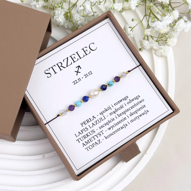 bransoletka zodiakalna dla strzelca z perłą na sznurku