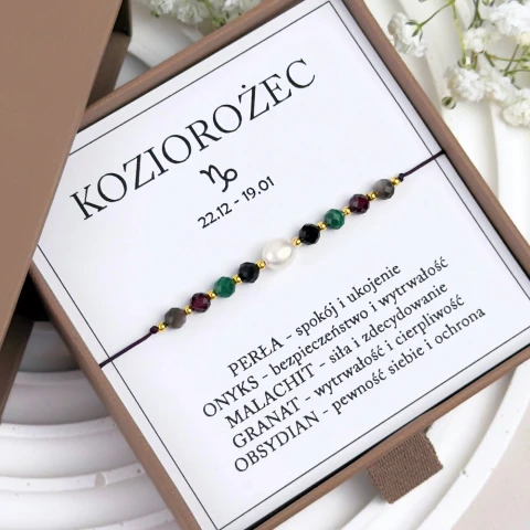 bransoletka znak zodiaku koziorożec z perłą na sznurku