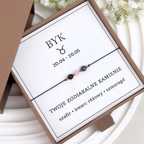 bransoletka znak zodiaku byk szafir szmaragd kwarc różowy