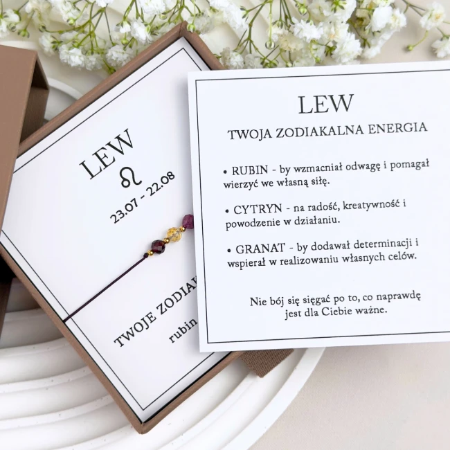 symbolika kamieni znak zodiaku lew rubin cytryn granat