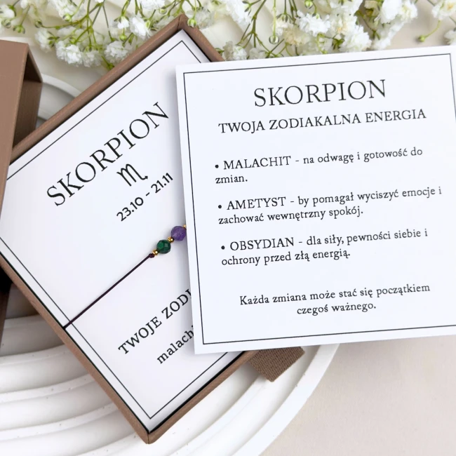 bransoletka znak zodiaku skorpion z dedykacją i symboliką