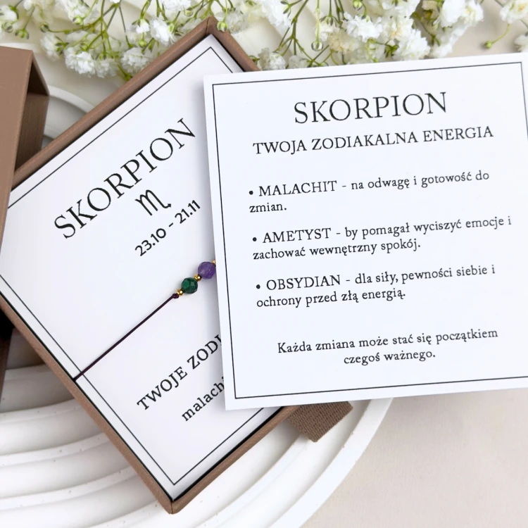 bransoletka znak zodiaku skorpion z dedykacją i symboliką