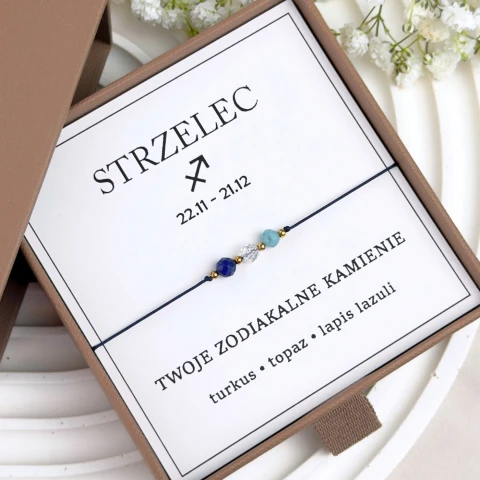 bransoletka znak zodiaku strzelec na sznurku z kamieni