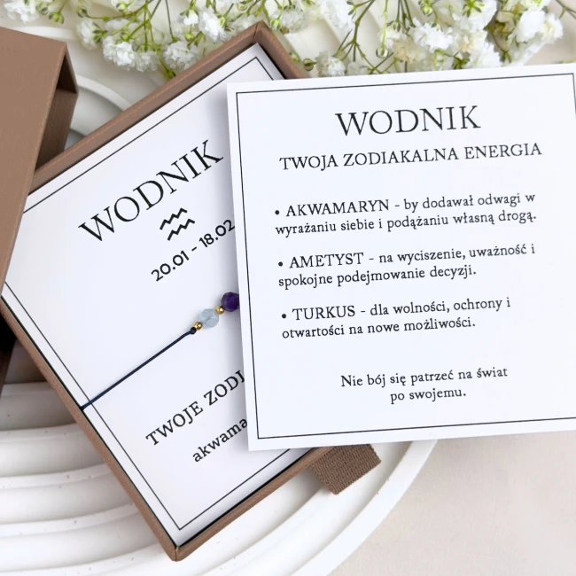 bransoletka zodiakalna wodnik z dedykacją i symboliką