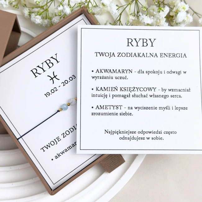 bransoletka zodiakalna ryby z dedykacją i symboliką